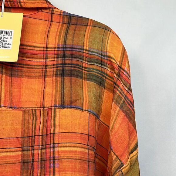 Charlie Holiday Maple Shirt Camden plaid orange blouse size 2 NWT - Picture 11 of 16